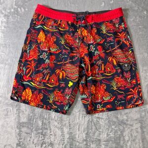 Vissla Mens Boardshorts Size 36 Upcycled Coconut Navy Red Tropical Print